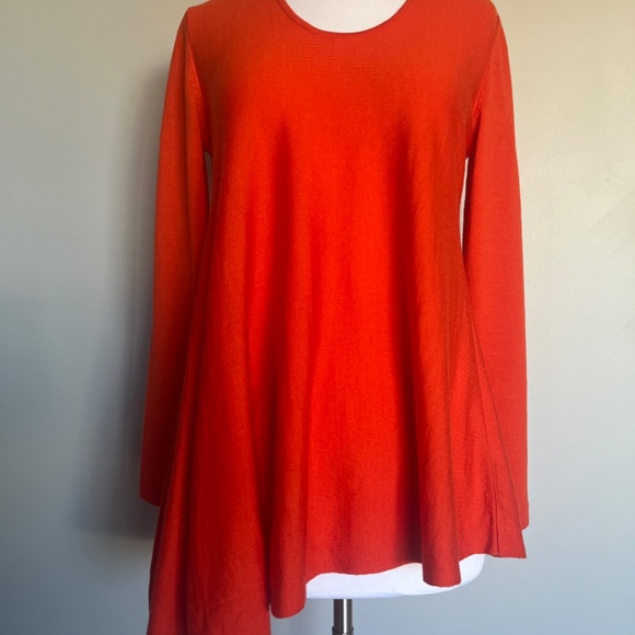 COS Red Orange Asymmetrical Hem Casual Flowing  Sweater Tunic Dress 100% wool - Picture 3 of 16